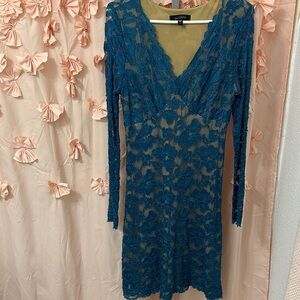 Karen Kane Teal Lace Long Sleeve Dress